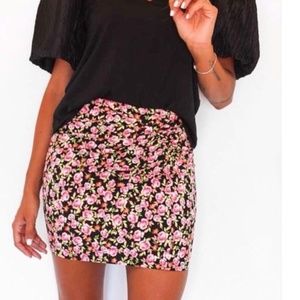 ZARA Floral Front-Ruched Mini Skirt Short Flowers Boho Party Back Zip Size S